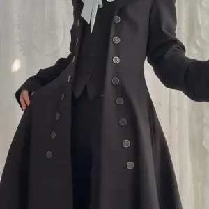 Harajuku Gothic Lolita Casual Coat Women Vintage Japanese Style Long Sleeve Jackets Y2k Mid-length Loose Tops Mujer