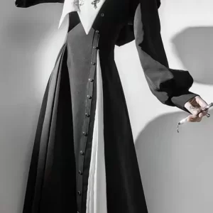 Y2k Gothic Dark Academia Clothes Harajuku Black White Lolita Dress for Women 2025 Early Autumn New Long Sleeve Dresses