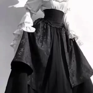 Lolita Gothic Dark Academia Clothes Elegant Y2k Vintage White Long Sleeve Blouses 2025 New Ruffles Slim Fit Shirt Women Skirts